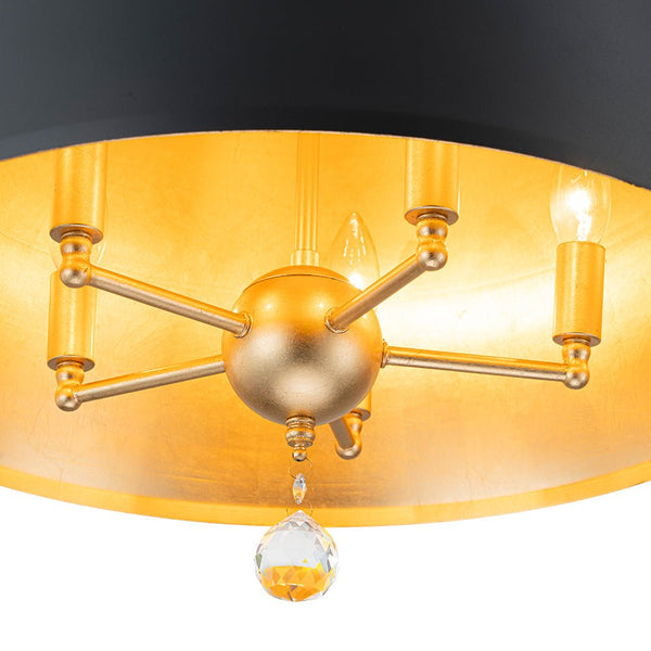 Chandelierias - Modern Farmhouse 5 - Light Crystal Drops Accents Cone Pendant - Chandeliers - Matte Black & Brass -