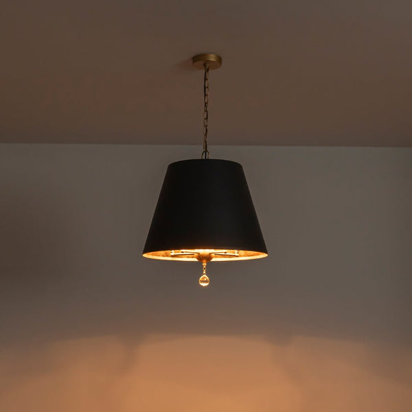 Chandelierias - Modern Farmhouse 5 - Light Crystal Drops Accents Cone Pendant - Chandeliers - Matte Black & Brass -