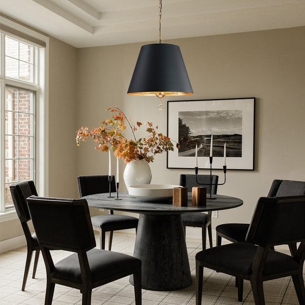 Chandelierias - Modern Farmhouse 5 - Light Crystal Drops Accents Cone Pendant - Chandeliers - Matte Black & Brass -