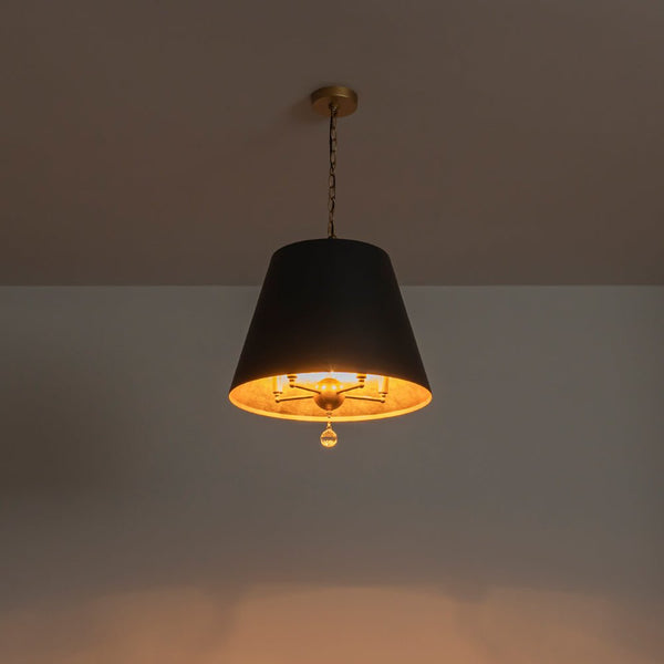 Chandelierias - Modern Farmhouse 5 - Light Crystal Drops Accents Cone Pendant - Chandeliers - Matte Black & Brass -
