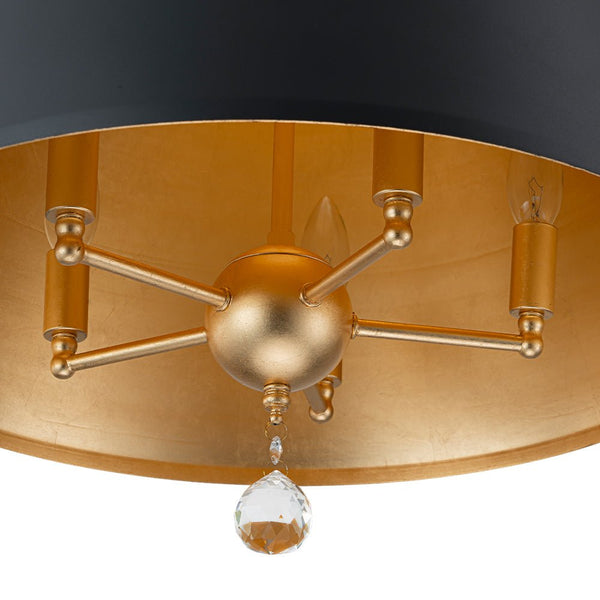 Chandelierias - Modern Farmhouse 5 - Light Crystal Drops Accents Cone Pendant - Chandeliers - Matte Black & Brass -