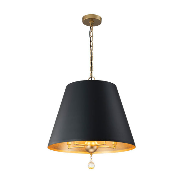 Chandelierias - Modern Farmhouse 5 - Light Crystal Drops Accents Cone Pendant - Chandeliers - Matte Black & Brass -