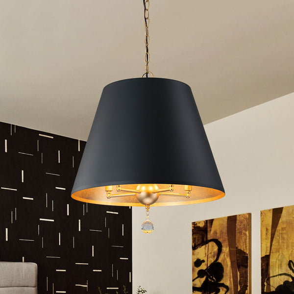Chandelierias - Modern Farmhouse 5 - Light Crystal Drops Accents Cone Pendant - Chandeliers - Matte Black & Brass -