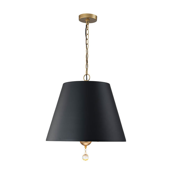 Chandelierias - Modern Farmhouse 5 - Light Crystal Drops Accents Cone Pendant - Chandeliers - Matte Black & Brass -