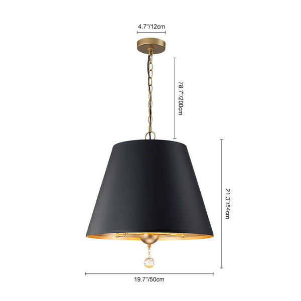 Chandelierias - Modern Farmhouse 5 - Light Crystal Drops Accents Cone Pendant - Chandeliers - Matte Black & Brass -