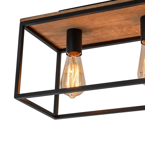 Chandelierias - Modern Farmhouse 5 - Light Wood Rectangle Cage Semi - Flush Mount - Semi Flush - Black -