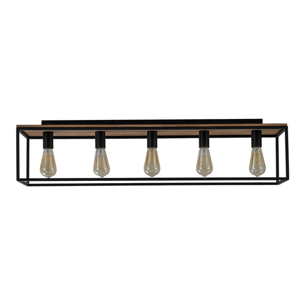 Chandelierias - Modern Farmhouse 5 - Light Wood Rectangle Cage Semi - Flush Mount - Semi Flush - Black -