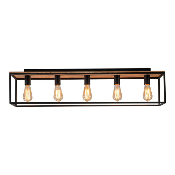 Chandelierias - Modern Farmhouse 5 - Light Wood Rectangle Cage Semi - Flush Mount - Semi Flush - Black -