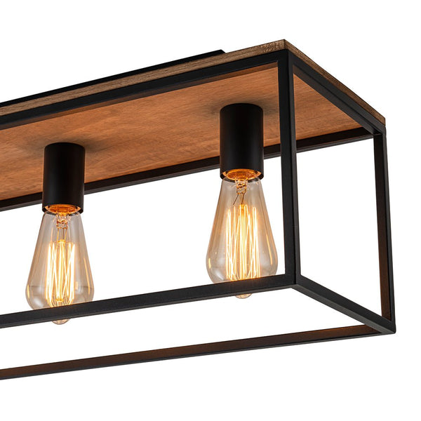 Chandelierias - Modern Farmhouse 5 - Light Wood Rectangle Cage Semi - Flush Mount - Semi Flush - Black -
