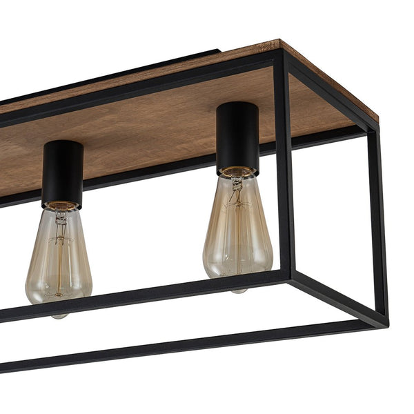 Chandelierias - Modern Farmhouse 5 - Light Wood Rectangle Cage Semi - Flush Mount - Semi Flush - Black -