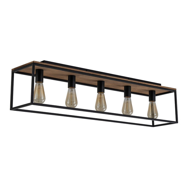 Chandelierias - Modern Farmhouse 5 - Light Wood Rectangle Cage Semi - Flush Mount - Semi Flush - Black -