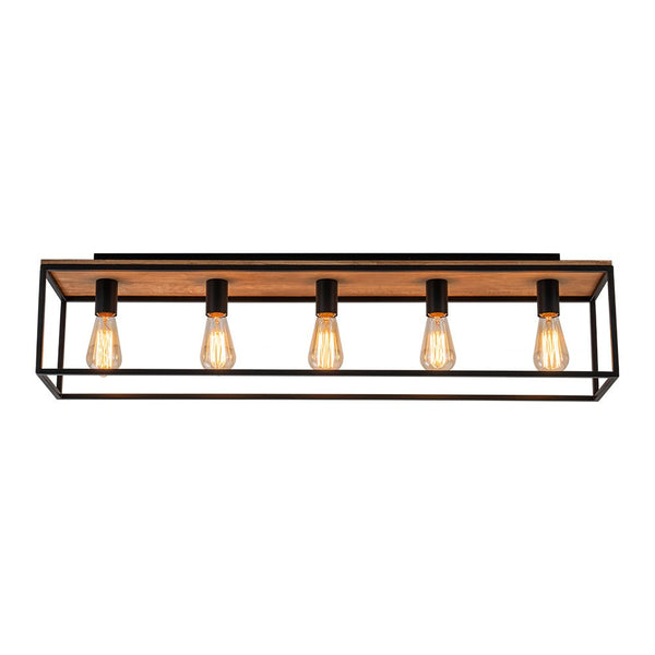 Chandelierias - Modern Farmhouse 5 - Light Wood Rectangle Cage Semi - Flush Mount - Semi Flush - Black -