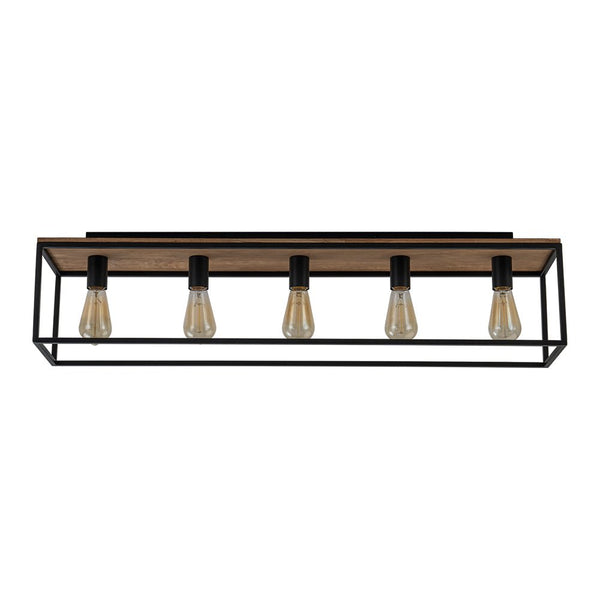 Chandelierias - Modern Farmhouse 5 - Light Wood Rectangle Cage Semi - Flush Mount - Semi Flush - Black -