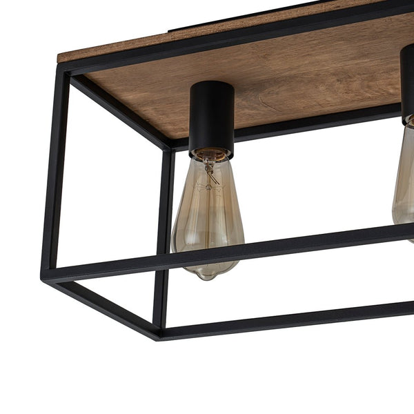 Chandelierias - Modern Farmhouse 5 - Light Wood Rectangle Cage Semi - Flush Mount - Semi Flush - Black -