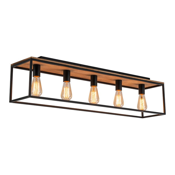 Chandelierias - Modern Farmhouse 5 - Light Wood Rectangle Cage Semi - Flush Mount - Semi Flush - Black -