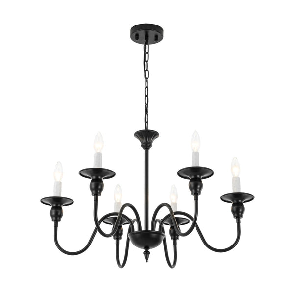Chandelierias-Modern Farmhouse 6-Light Swooping Arm Candle Style Chandelier-Chandeliers-6 Bulbs-Matte Black