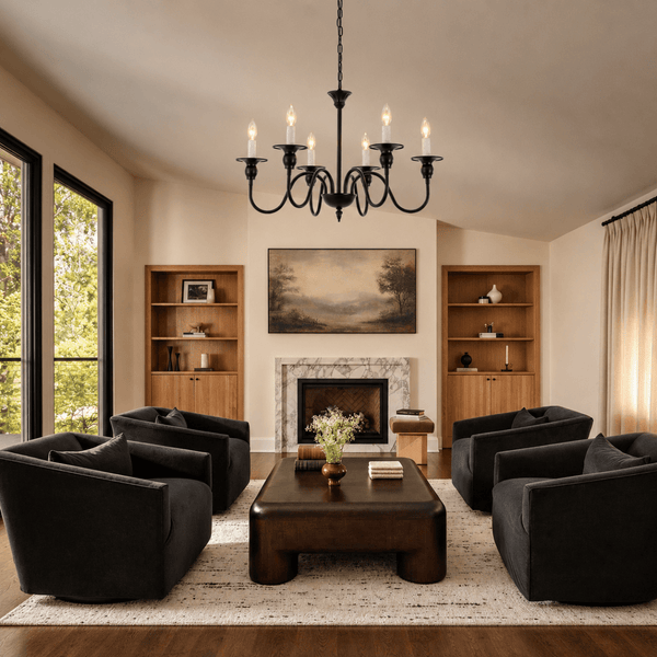 Chandelierias-Modern Farmhouse 6-Light Swooping Arm Candle Style Chandelier-Chandeliers-6 Bulbs-Oil-rubbed Bronze