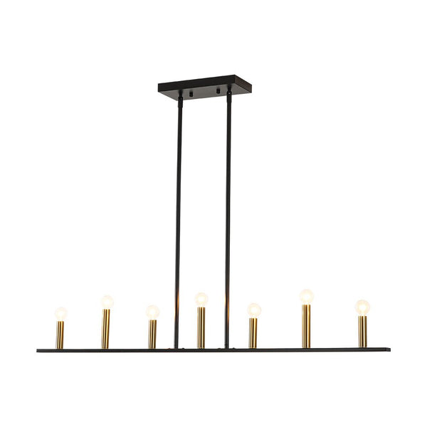 Chandelierias - Modern Farmhouse 7 - Light Uneven Linear Chandelier - Chandeliers - Brass & Black -