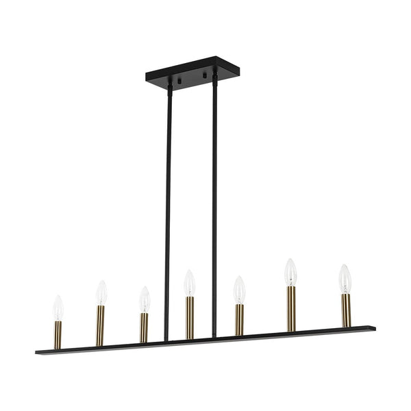 Chandelierias - Modern Farmhouse 7 - Light Uneven Linear Chandelier - Chandeliers - Brass & Black -