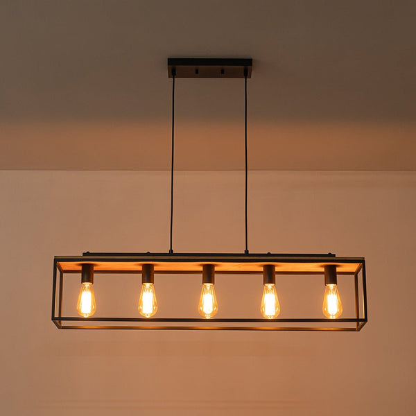 Chandelierias - Modern Farmhouse Rectangular Wood 5 - Light Caged Chandelier - Chandelier - 5 - Light -