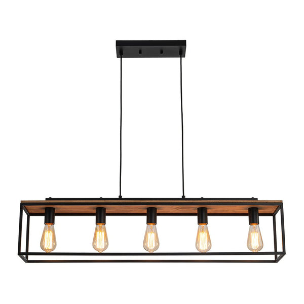 Chandelierias - Modern Farmhouse Rectangular Wood 5 - Light Caged Chandelier - Chandelier - 5 - Light -