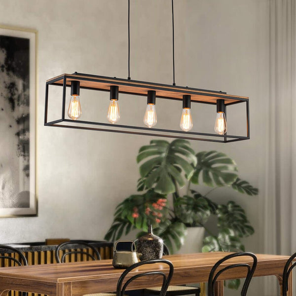 Chandelierias - Modern Farmhouse Rectangular Wood 5 - Light Caged Chandelier - Chandelier - 5 - Light -
