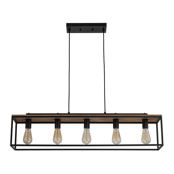 Chandelierias - Modern Farmhouse Rectangular Wood 5 - Light Caged Chandelier - Chandelier - 5 - Light -