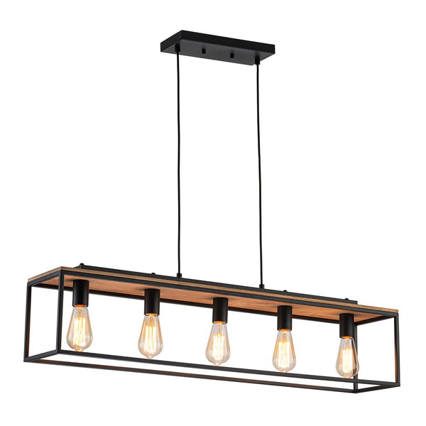 Chandelierias - Modern Farmhouse Rectangular Wood 5 - Light Caged Chandelier - Chandelier - 5 - Light -