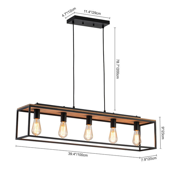 Chandelierias - Modern Farmhouse Rectangular Wood 5 - Light Caged Chandelier - Chandelier - 5 - Light -