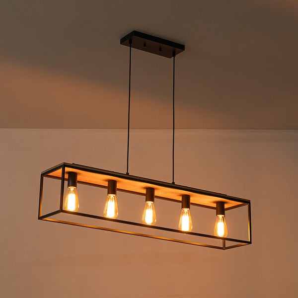 Chandelierias - Modern Farmhouse Rectangular Wood 5 - Light Caged Chandelier - Chandelier - 5 - Light -