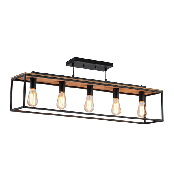 Chandelierias - Modern Farmhouse Rectangular Wood 5 - Light Caged Chandelier - Chandelier - 5 - Light -