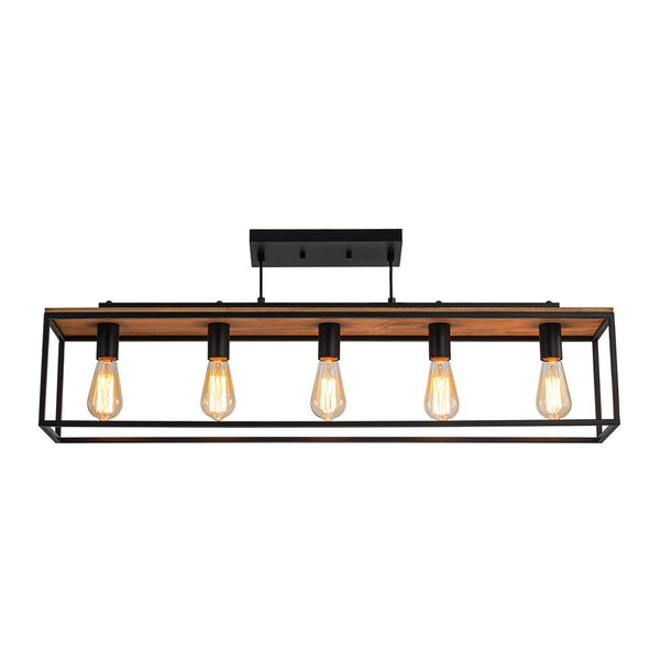 Chandelierias - Modern Farmhouse Rectangular Wood 5 - Light Caged Chandelier - Chandelier - 5 - Light -