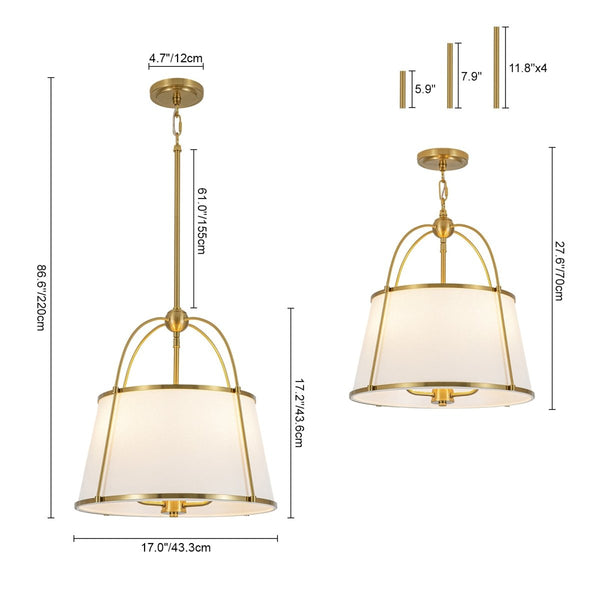 Chandelierias-Modern Farmhouse Tapered Fabric Drum Lantern Pendant-Pendants-17.0 in-1-Pack