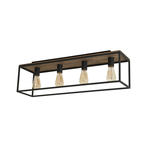 Chandelierias - Modern Farmhouse Wood Rectangle Cage Semi - Flush Mount - Semi Flush - Black - 4 Bulbs
