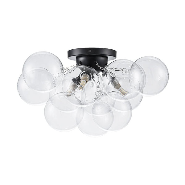 Chandelierias - Modern Glam 3 - Light Hand - blown Glass Cluster Bubble Semi - flush Mount - Semi Flush - Black & Clear Glass -