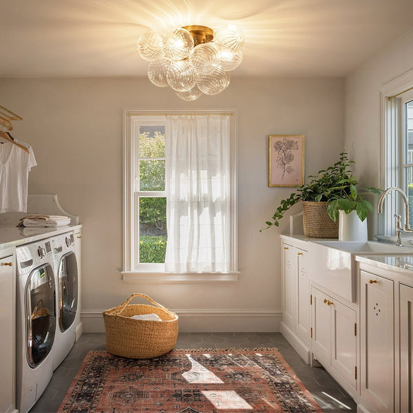 Chandelierias - Modern Glam 3 - Light Hand - blown Glass Cluster Bubble Semi - flush Mount - Semi Flush - Brass & Colored Glass -