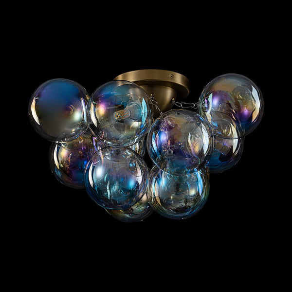 Chandelierias - Modern Glam 3 - Light Hand - blown Glass Cluster Bubble Semi - flush Mount - Semi Flush - Brass & Colored Glass -