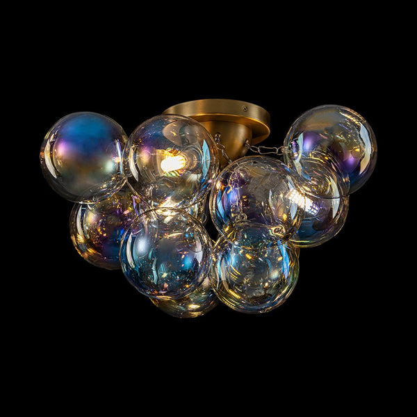 Chandelierias - Modern Glam 3 - Light Hand - blown Glass Cluster Bubble Semi - flush Mount - Semi Flush - Brass & Colored Glass -