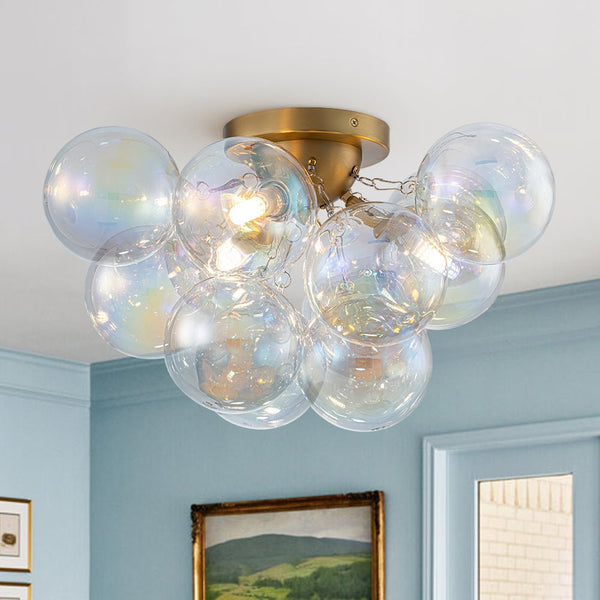 Chandelierias - Modern Glam 3 - Light Hand - blown Glass Cluster Bubble Semi - flush Mount - Semi Flush - Brass & Colored Glass -