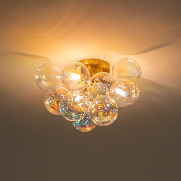 Chandelierias - Modern Glam 3 - Light Hand - blown Glass Cluster Bubble Semi - flush Mount - Semi Flush - Brass & Colored Glass -
