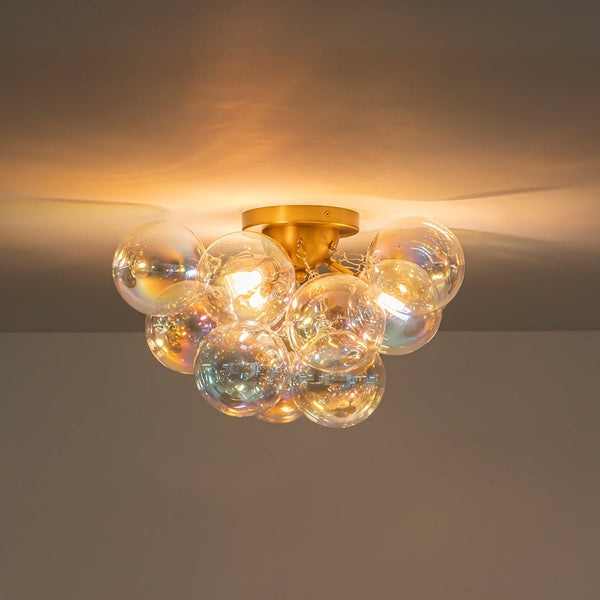 Chandelierias - Modern Glam 3 - Light Hand - blown Glass Cluster Bubble Semi - flush Mount - Semi Flush - Brass & Colored Glass -