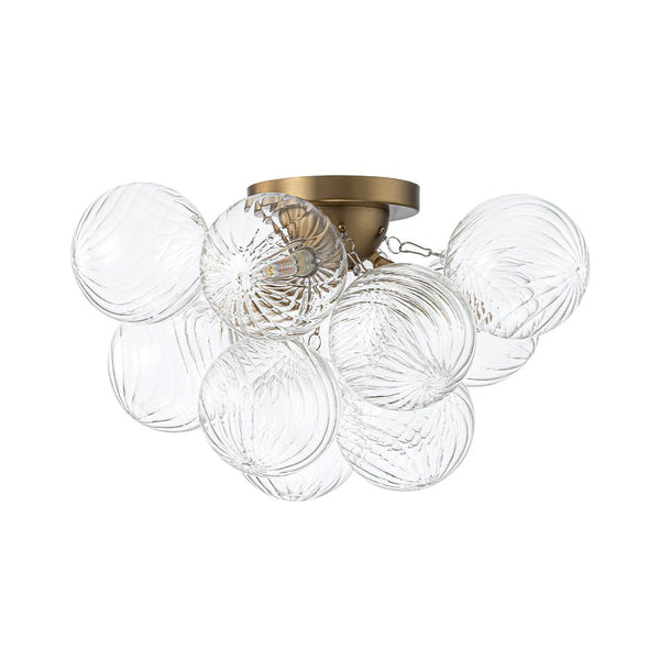 Chandelierias - Modern Glam 3 - Light Hand - blown Glass Cluster Bubble Semi - flush Mount - Semi Flush - Brass & Ribbed Glass -
