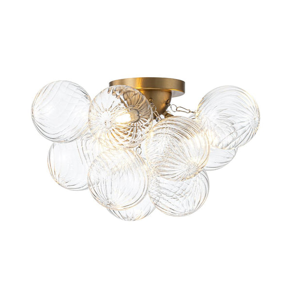 Chandelierias - Modern Glam 3 - Light Hand - blown Glass Cluster Bubble Semi - flush Mount - Semi Flush - Brass & Ribbed Glass -