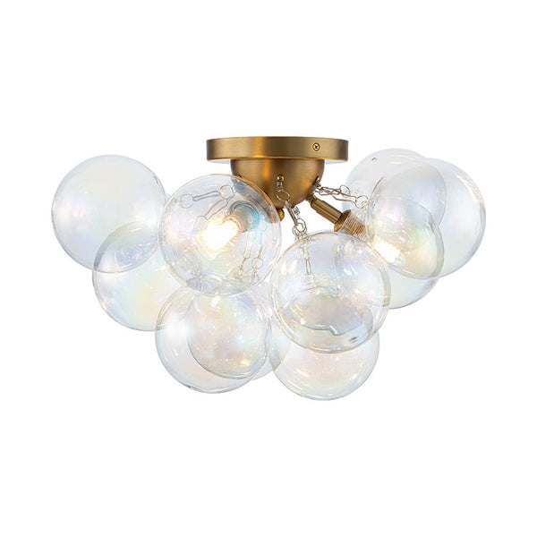 Chandelierias - Modern Glam 3 - Light Hand - blown Glass Cluster Bubble Semi - flush Mount - Semi Flush - Nickel & Clear Glass -