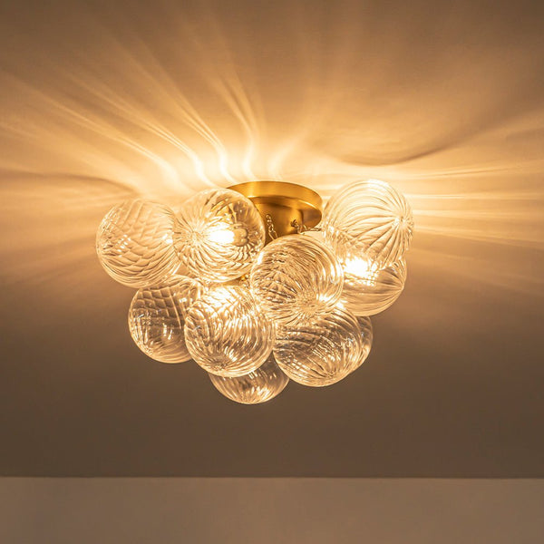 Chandelierias - Modern Glam 3 - Light Hand - blown Glass Cluster Bubble Semi - flush Mount - Semi Flush - Nickel & Clear Glass -