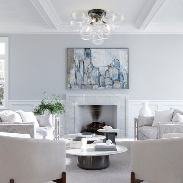 Chandelierias - Modern Glam 3 - Light Hand - blown Glass Cluster Bubble Semi - flush Mount - Semi Flush - Nickel & Clear Glass -