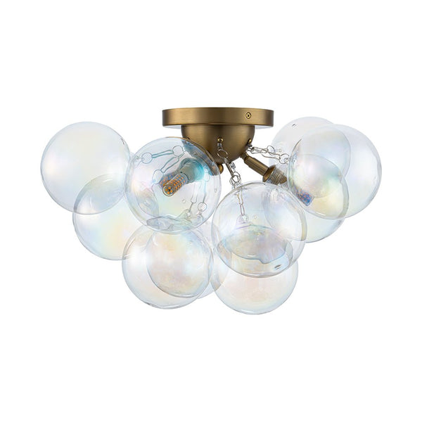 Chandelierias - Modern Glam 3 - Light Hand - blown Glass Cluster Bubble Semi - flush Mount - Semi Flush - Nickel & Clear Glass -
