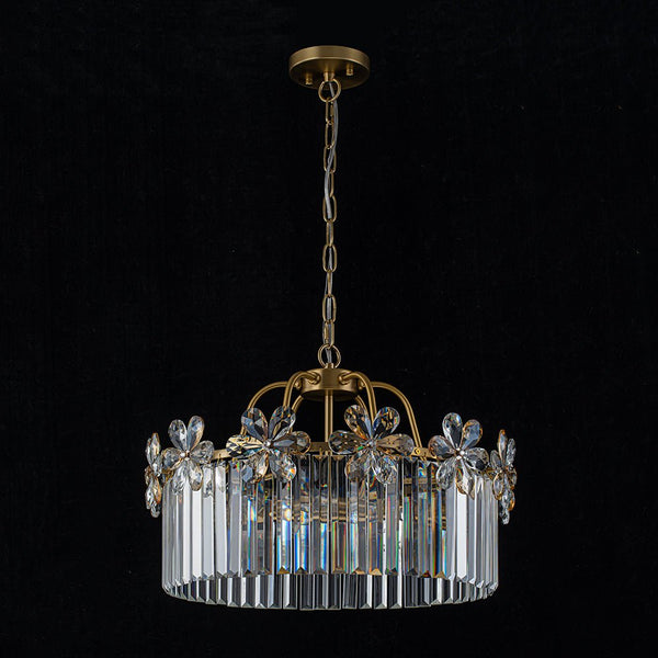 Chandelierias - Modern Glam 6 - Light Floral Crystal Drum Pendant - Chandeliers - Brass -