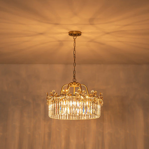 Chandelierias - Modern Glam 6 - Light Floral Crystal Drum Pendant - Chandeliers - Brass -