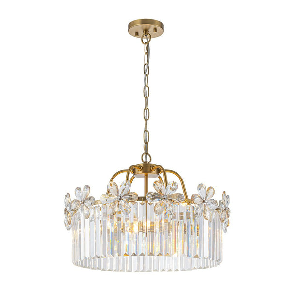 Chandelierias - Modern Glam 6 - Light Floral Crystal Drum Pendant - Chandeliers - Brass -